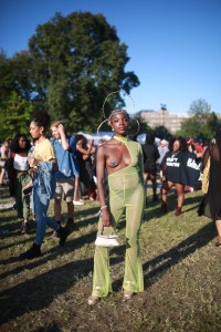 A street style look from Afropunk, 2019.