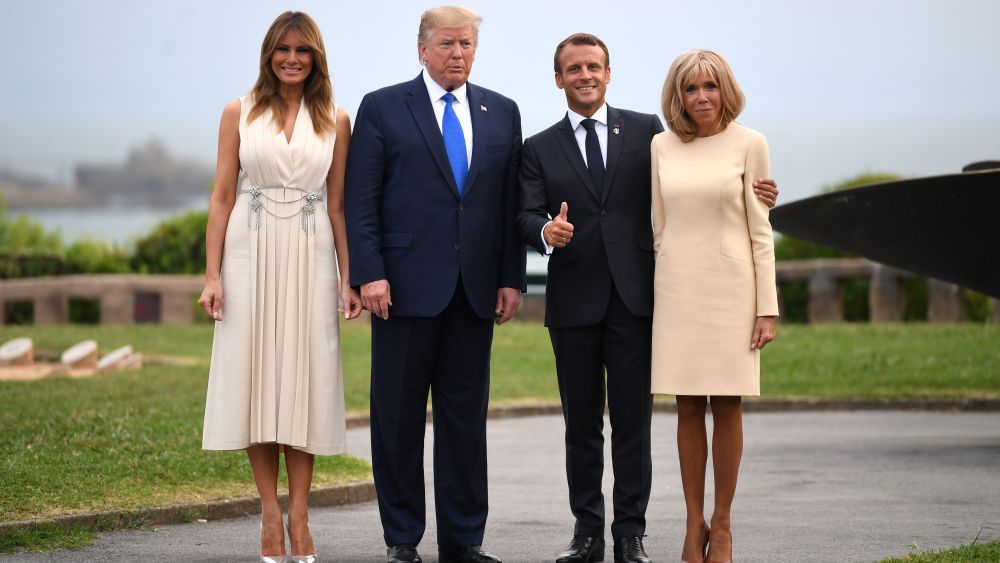 French President Emmanuel Macron (2-R) and his wife Brigitte Macron (R) welcome US President Donald Trump (2-L) and his wife US First Lady Melania Trump (L) ahead of a working dinner at the Biarritz lighthouse, in Biarritz, France, 24 August 2019. The G7 Summit runs from 24 to 26 August in Biarritz.G7 Summit Biarritz in France - 24 Aug 2019