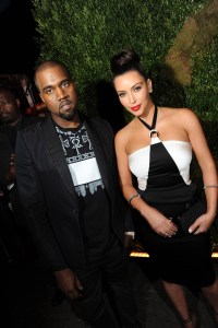 Kanye West (L) and Kim Kardashian attend Chanel's Tribeca Film Festival dinner at Odeon. Kardashian wears Chanel.Chanel Tribeca Film Festival Dinner 2012, New York