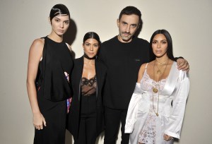 Kendall Jenner, Kourtney Kardashian, Riccardo Tisci and Kim Kardashian backstage