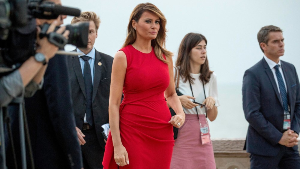 First lady Melania Trump arrives for the Group of Seven leaders and guests G-7 family photo at the G-7 summit at the Hotel du Palais in Biarritz, FranceG7 Summit Trump, Biarritz, France - 25 Aug 2019