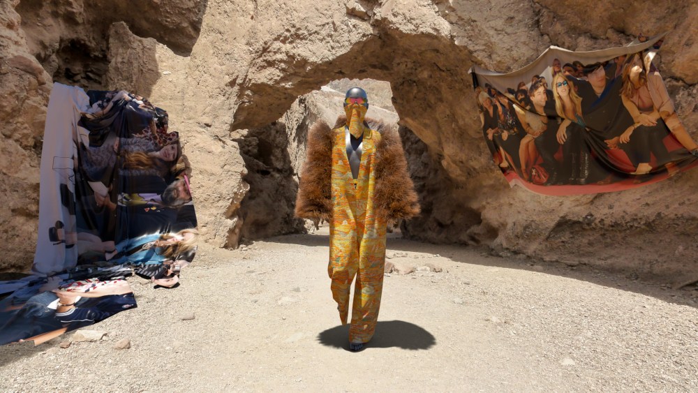 An outfit from a Fabricant collection, created by a computer that was fed images from Paris Fashion Week.