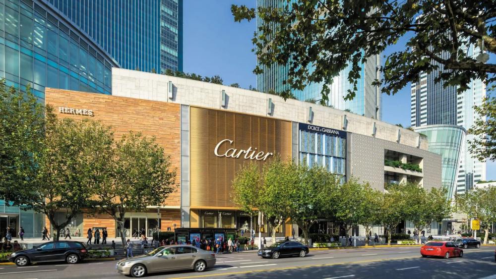 The facade of top luxury shopping mall Plaza 66 in Shanghai.