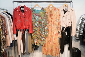 Walter Baker’s printed dresses and leather jackets create a key look.