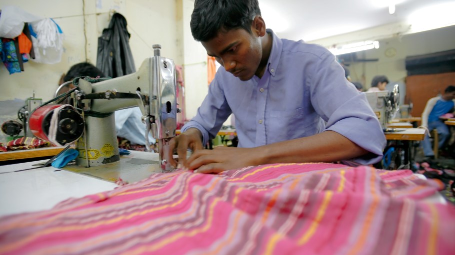 Textile workers in a small factory in Old Delh on February 26, 2008 in Delhi, India.