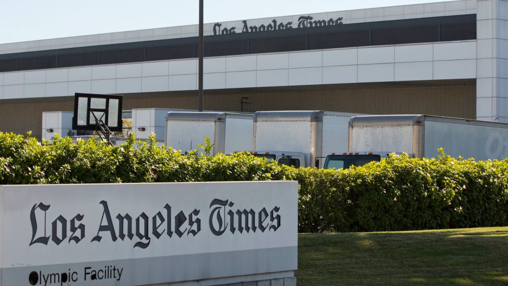 Delivery trucks are parked outside the Los Angeles Times Olympic Facility in Los Angeles, . A computer virus hit the newspaper printing plant in Los Angeles, and at Tribune Publishing newspapers across the countryNewspaper Plant Virus, Los Angeles, USA - 30 Dec 2018