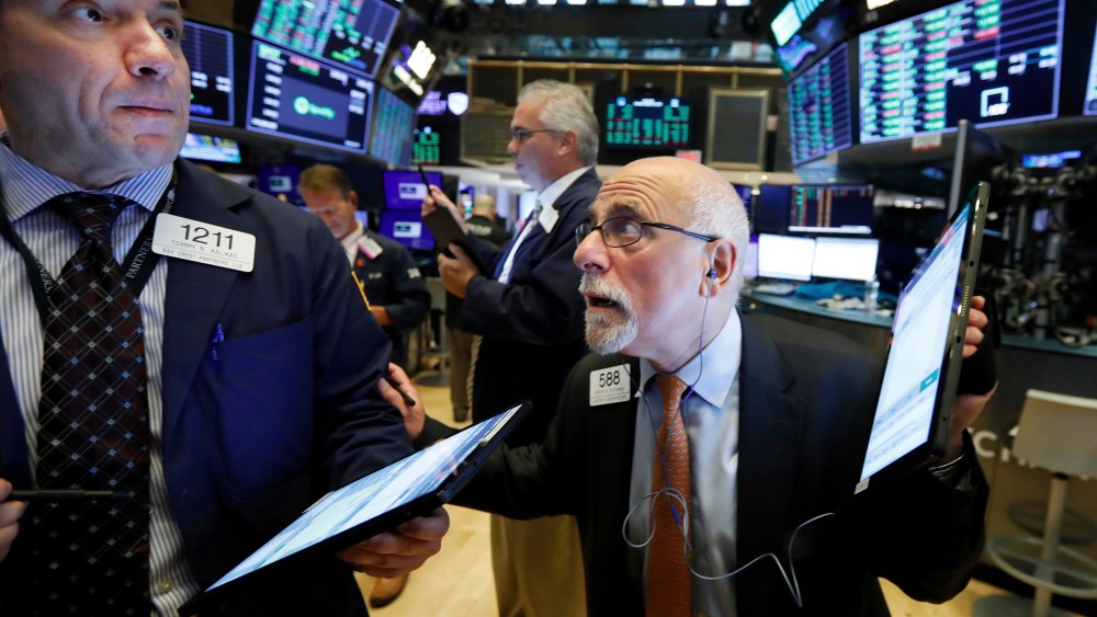 Tommy Kalikas, Peter Tuchman. Traders Tommy Kalikas, left, and Peter Tuchman work on the floor of the New York Stock Exchange, . Technology stocks were leading indexes higher on Wall Street after the U.S. gave Chinese telecom giant Huawei another 90 days to buy equipment from American suppliersFinancial Markets Wall Street, New York, USA - 19 Aug 2019