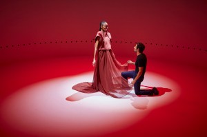Inside the drum, Zac Posen plays Prince Charming to Winnie HarlowÕs Galactic Princess.