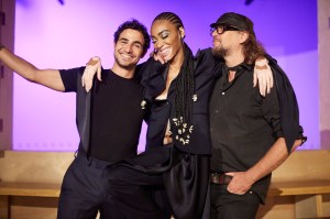 Happy threesome: Zac Posen, Winnie Harlow and Steven Sebring.