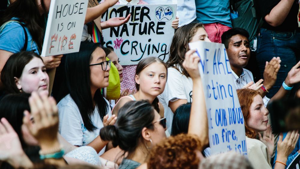 Young activists including Swedish activist Greta Thunberg (C) participate in a climate strike outside the United Nations in New York, New York, USA, 30 August 2019. Greta will participate in the upcoming United Nations Climate Action Summit in September. Her protests on Fridays, known as Fridays for Future', demanding action on climate change have inspired people in over 100 cities across the world.New York Climate Strike with Greta Thunberg, USA - 30 Aug 2019