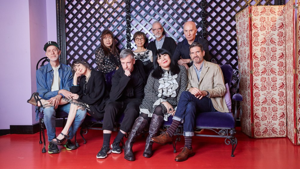 Anna Sui surrounded by members of her creative and in-house family. Clockwise from left: Eric Erickson, Karen Erickson Bill Mullen, Heidi  Foon,  Akiko Mamitsuka, Garren, James coviello and Thomas Miller.