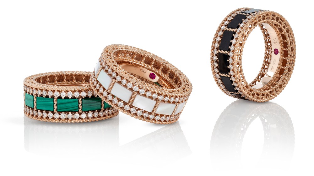 Rings from Roberto Coin's Art Deco collection.