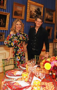 LONDON, ENGLAND - SEPTEMBER 16: Martina Mondadori (L) and Wes Gordon attend the launch of Cabana x Carolina Herrera Tabletop collaboration at the The Wallace Collection on September 16, 2019 in London, England. Pic credit: Dave Benett