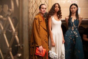 Odile Gilbert, who keyed makeup for Tresemm, created 44 different hair looks Ñ one for each of the showÕs 44 models. Some had braids, some had pin-straight hair, some had brushed-out curls, and Irina Shayk had a low, parted long ponytail, created with extensions. "We decided for Oscar de la Renta to look at the girl and whatever is best for them [to do that]," Gilbert said. Ñ Allison Collins