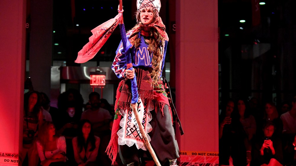 NEW YORK, NEW YORK - SEPTEMBER 10: A performer dances on the runway for Jahnkoy during New York Fashion Week: The Shows on September 10, 2019 in New York City. (Photo by Albert Urso/Getty Images for NYFW: The Shows)