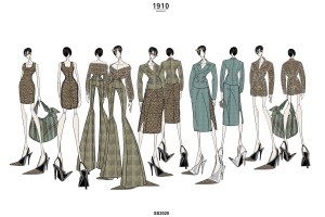 ÒThe new 1910 Borbonese woman is an ÔarborealÕ figure, on high heels, with a sun-reflecting screen around her neck to grasp even the weakest ray of light, extreme flashes making her look even taller, swimsuits and succinct frocks showing her better self, metallic sunglasses protecting the eyes. Wild and inflexible, sheÕs wrapped up in a trench coat and she wears a bathrobe as a an overcoat.Ó Ð co-designer Dorian Tarantini

ÒA woman who loves suede, printed with hyper realistic cactus and leaf motifs on double-breasted suits. Dramatic blouses, strong dresses. Her wardrobe is full of surprises, spanning traditional overcoats to new accessories and t-shirts emblazoned with the Borbonese logo recalling a Hollywood sign. The color palette of black, white, metallic nuances, cactus green and beige convey the message with sharp precision.Ó Ð co-designer Matteo Mena.