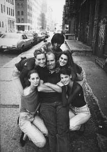 Peter Lindbergh on set with Christy Turlington, Tatjana Patitz, Naomi Campbell, Cindy Crawford & Linda Evangelista, New York, 1990