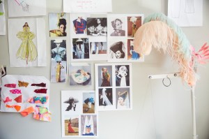 Mood-board wall art in the Bushwick apartment where Christopher John Rogers lives and works.