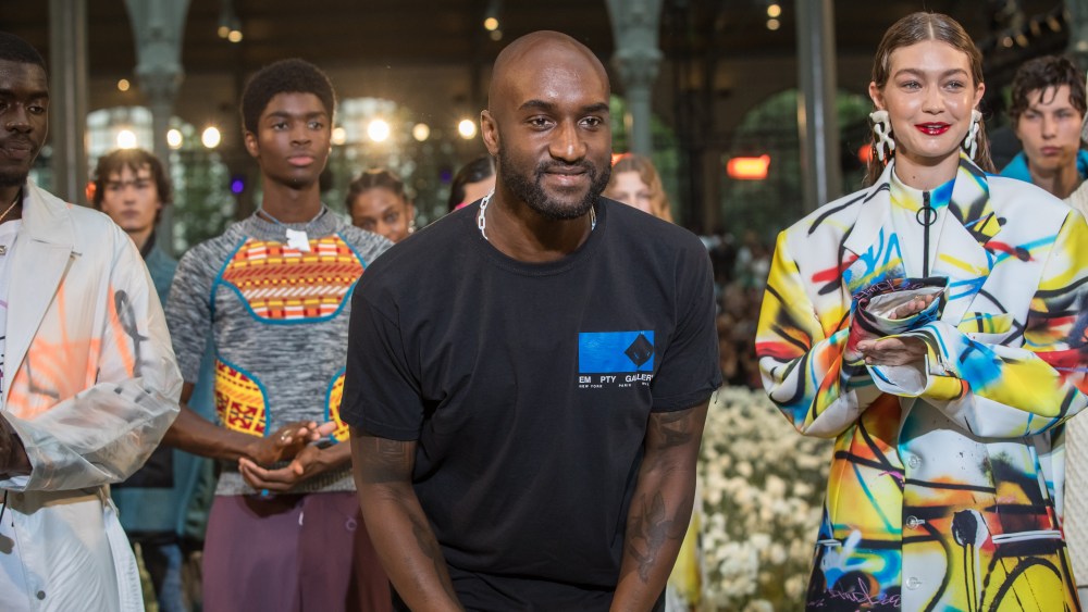 US designer Virgil Abloh (C) and US model Gigi Hadid (R) appear on the runway after the presentation of the Spring/ Summer 2020 Off-White men's Collection during the Paris Fashion Week, in Paris, France, 19 June 2019. The presentation of the Spring/Summer 2020 menswear collections runs from 18 to 23 June 2019.Off-White - Runway - Paris Men's Fashion Week S/S 2020, France - 19 Jun 2019