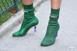Alexandra SergienkoStreet style, Spring Summer, 2017 Haute Couture, Fashion Week, Paris, France - 25 Jan 2017UNICORN-HEEL SOCK ANKLE BOOTS BY VETEMENTS