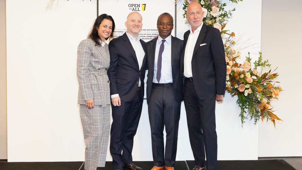 Tapestry’s senior leadership team. From left, Anna Bakst, ceo and brand president of Kate Spade New York, Joshua Schulman, left, CEO and president of Coach, Jide Zeitlin, CEO of Tapestry and Eraldo Poletto, ceo and brand president of Stuart Weitzman.