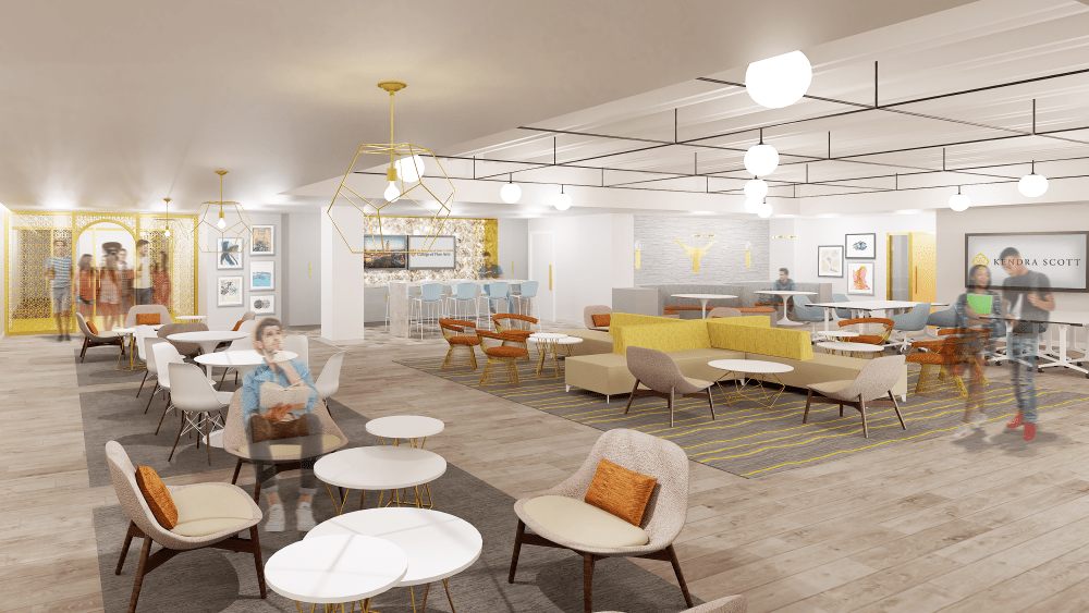 A rendering of Kendra Scott's forthcoming student creative center, to open at the University of Texas, Austin in September 2020.