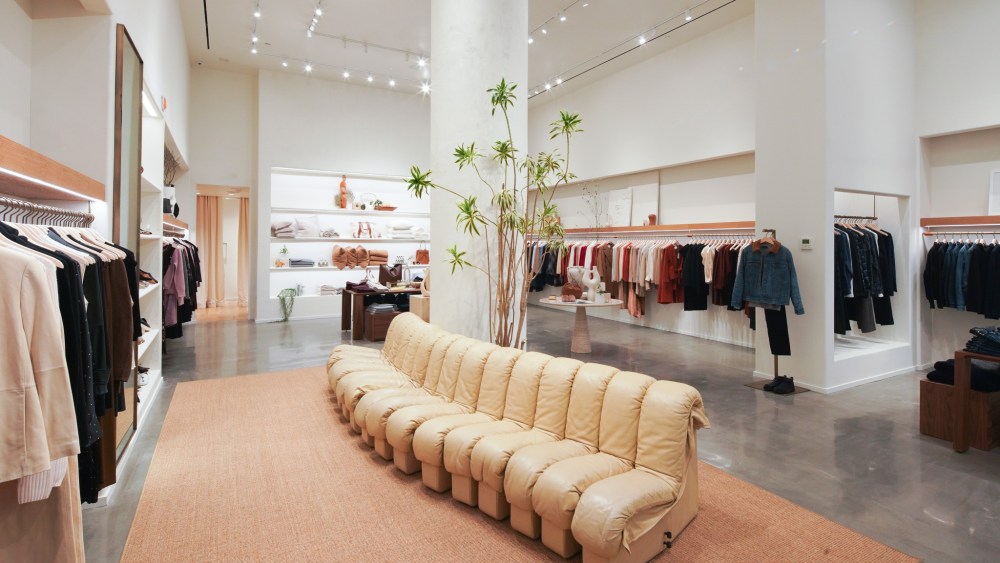 The undulating sofa draws you into the Vince store on 49th Street off Fifth Avenue.