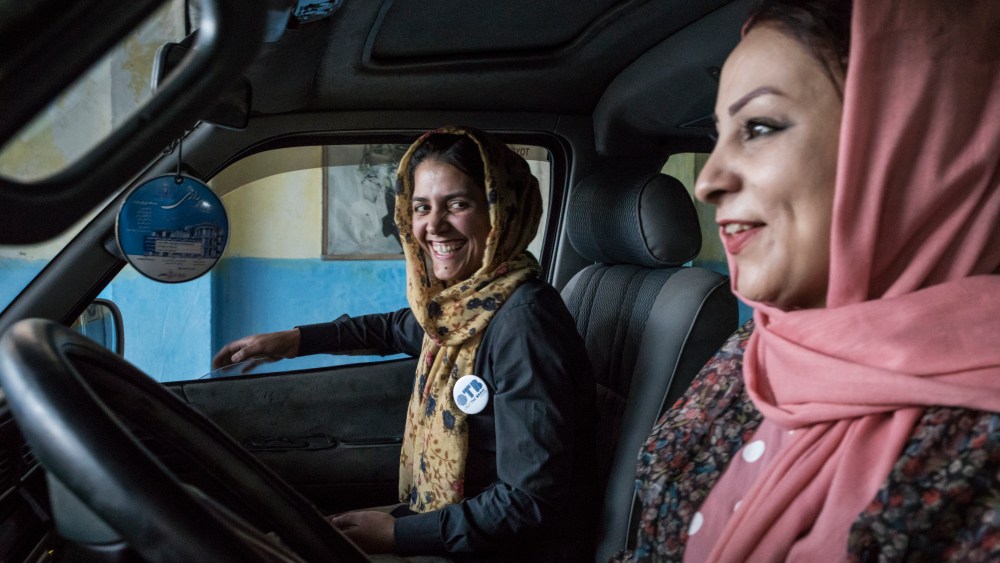 The Pink Shuttle in the streets of Kabul