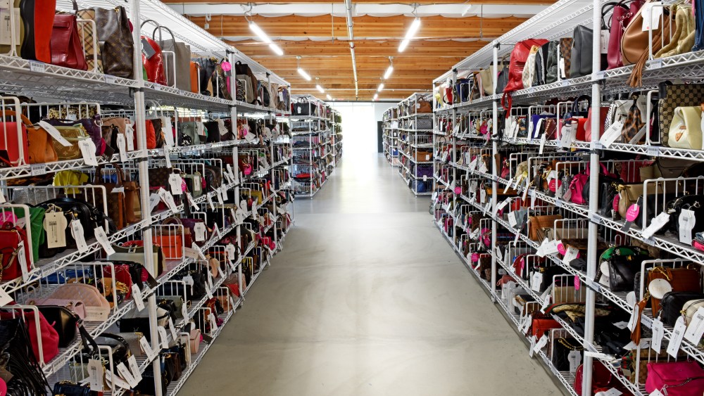 Fashionphile's Carlsbad headquarters with handbags as far as the eye can see. The new Moonachie, N.J. facility will have a similar layout.