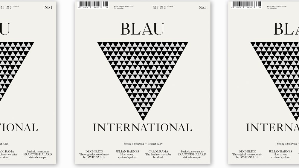 The cover of Blau magazine featuring art by Bridget Riley