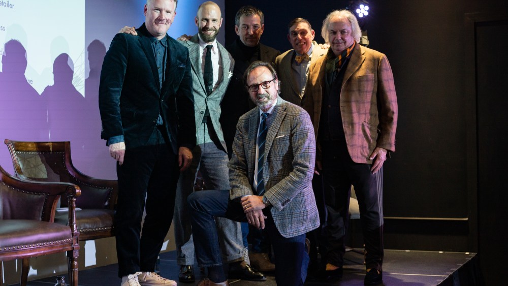 Todd Snyder, Simon Crompton, Nick Sullivan, Richard Press, Alan Flusser and (kneeling) Sid Mashburn take on the topic of preppy.