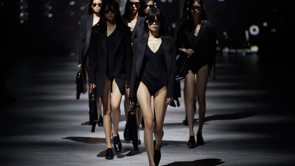 Opening scene at Lily's Shanghai Fashion Week Opening show, called “Women in Suits.” It paid tribute to the recently deceased photographer Peter Lindbergh.
