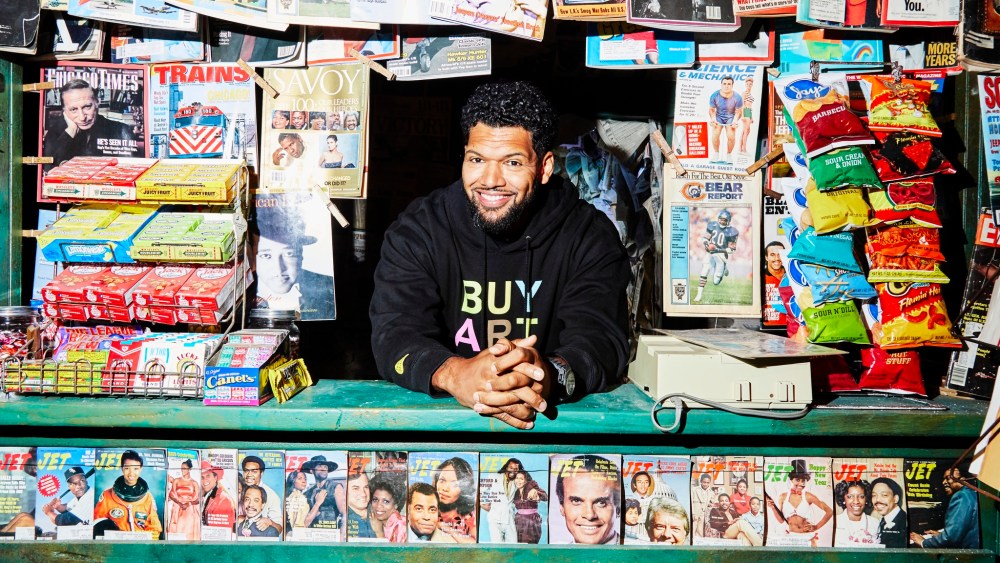 Hebru Brantley in the newsstand at Nevermore Park.