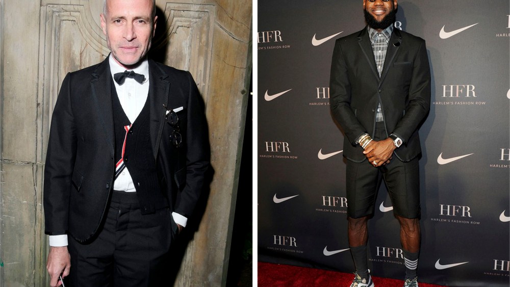 From left: Thom Browne, LeBron in Thom Browne at Fashion Harlem Fashion Row x Nike.