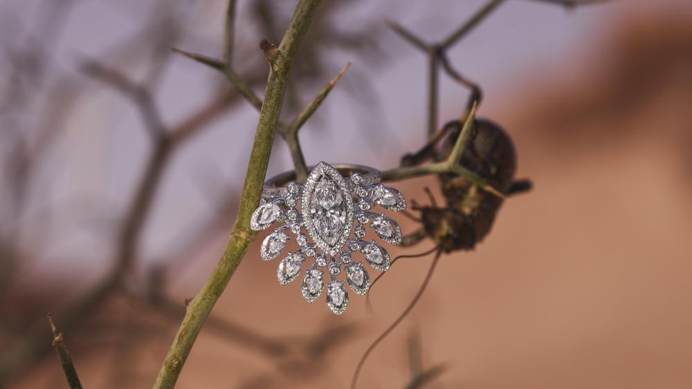 A 2.9-carat diamond Desert Bloom cocktail ring from Messika's Born to Be Wild high-jewelry collection.