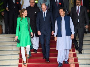 Catherine Duchess of Cambridge, Prince William and Prime Minister Imran Khan during an official meeting with the Prime Minister of Pakistan at the PM's residence in Islamabad
Prince William and Catherine Duchess of Cambridge visit to Pakistan - 15 Oct 2019