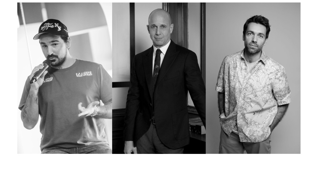 Palm Angels' Francesco Ragazzi, Balmain's ceo Massimo Piombini, MSGM creative director Massimo Giorgetti.