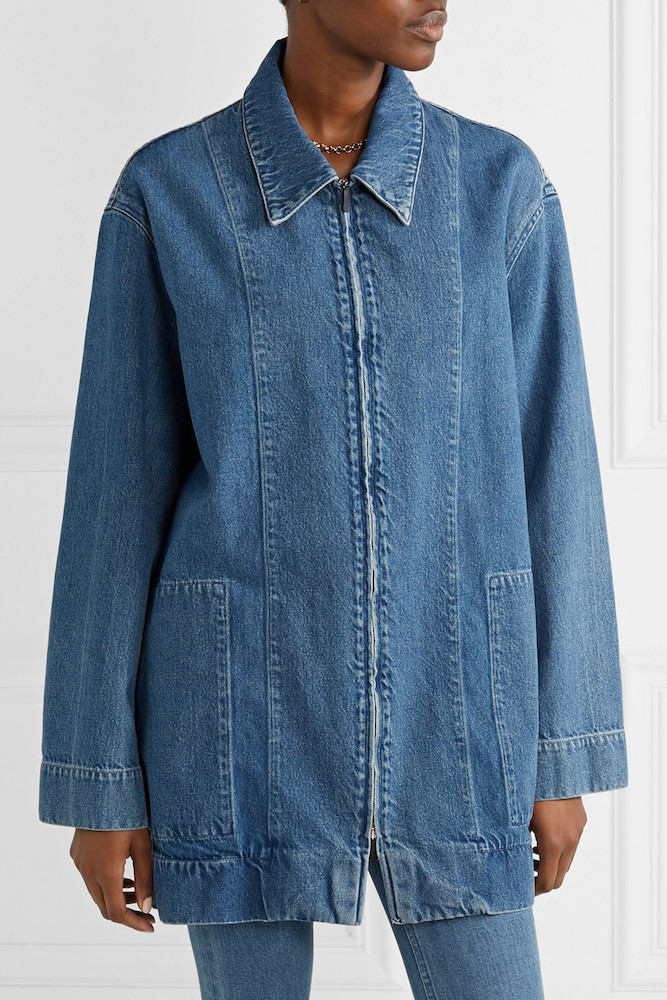 The best denim gifts for women. The Row puts a designer twist on the workwear trend with this paneled zip-front jacket. Slouchy shoulders and large pockets emphasize the jacket's oversized silhouette.