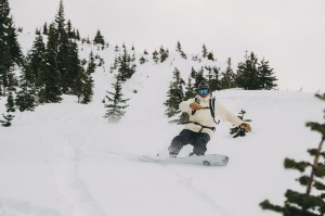 Jake Burton snowboarding in Canada, 2017.