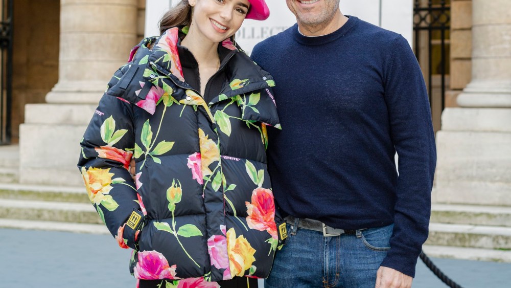 Lily Collins on the set of "Emily in Paris."