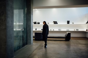 Rick Owens inspecting the water tank in his La Brea Avenue store, which he visited for the first time since it opened 4 years ago.