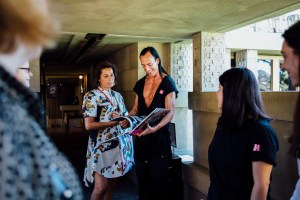 Owens signed an autograph for the Hollyhock House tour guide before leaving.