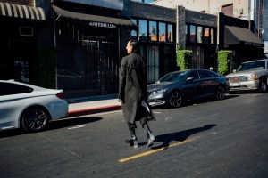 Owens crossing Las Palmas Avenue to the storefront of his first L.A. design studio.