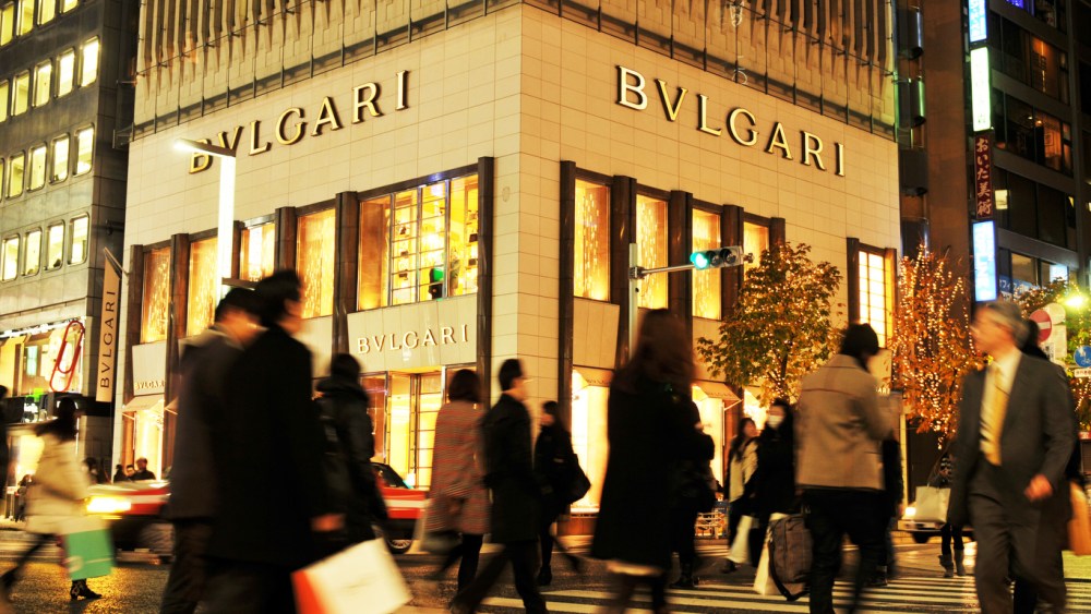 TOKYO, JAPAN - DECEMBER 28, 2011: Bvlgari store in Ginza, one of the most luxurious shopping district in the world; Shutterstock ID 200810729; Usage (Print, Web, Both): both; Issue Date: 28 nov; Comments: wwd