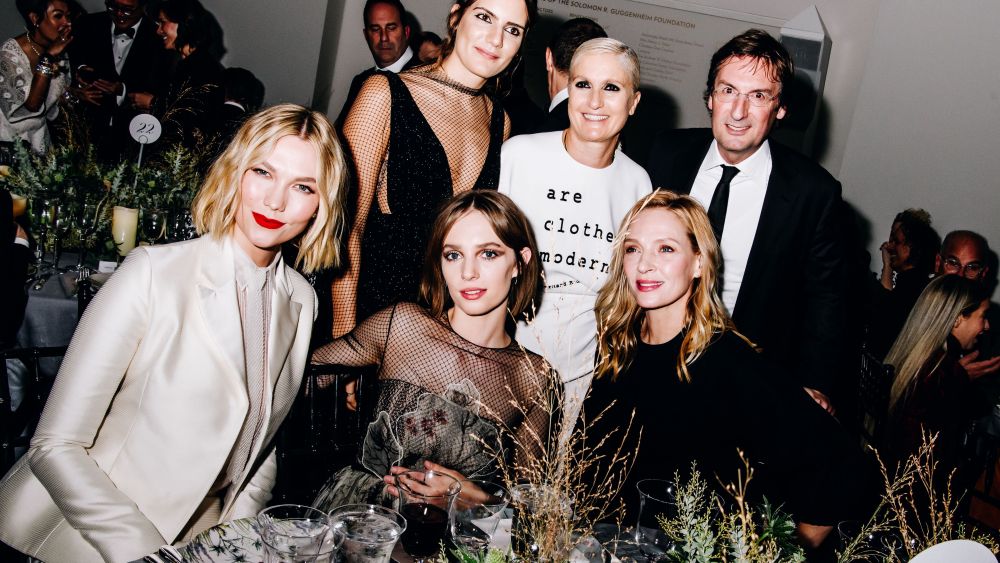 Karlie Kloss, Rachele Regini, Maria Grazia Chiuri, Pietro Beccari, Uma Thurman, Maya Thurman HawkeGuggenheim International Gala, Inside, New York, USA - 14 Nov 2019
