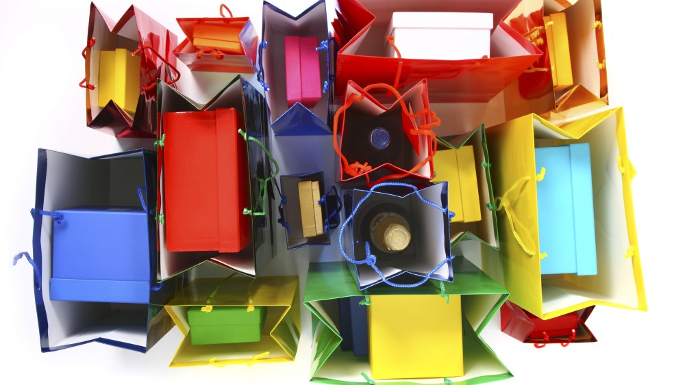 Colorful shiny paper bags and gift boxesVARIOUS