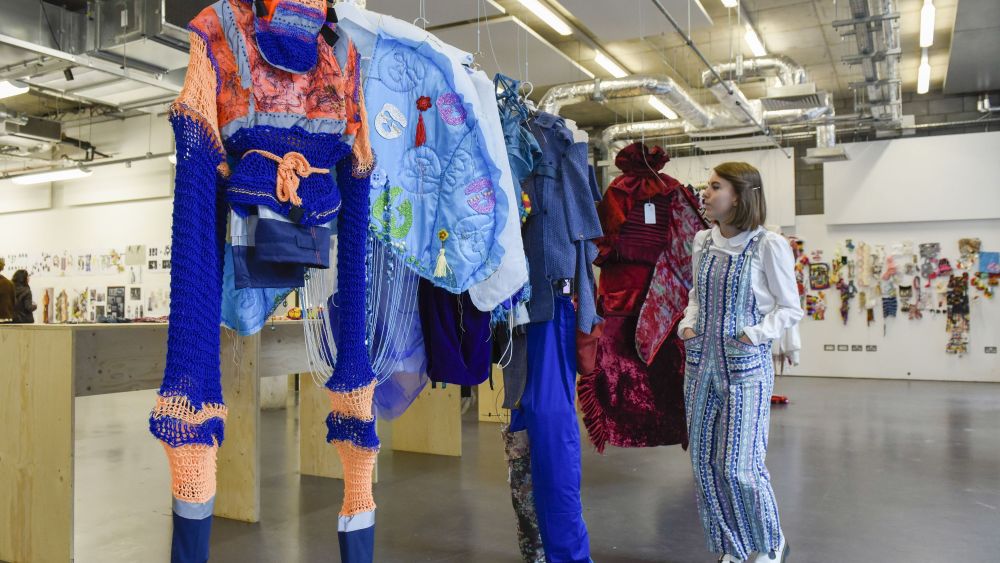 Colourful garments on display by Central Saint Martins foundation students.