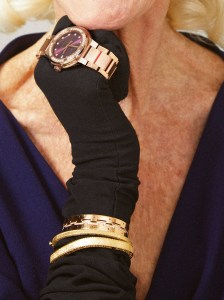 HublotÕsÊClassic Fusion King Gold Purple Diamonds Bracelet watch, Gismondi 1754Õs 18-karat rose gold and white diamonds cuff and (two) Roberto CoinÕs 18-karat yellow gold with diamonds bangles.
