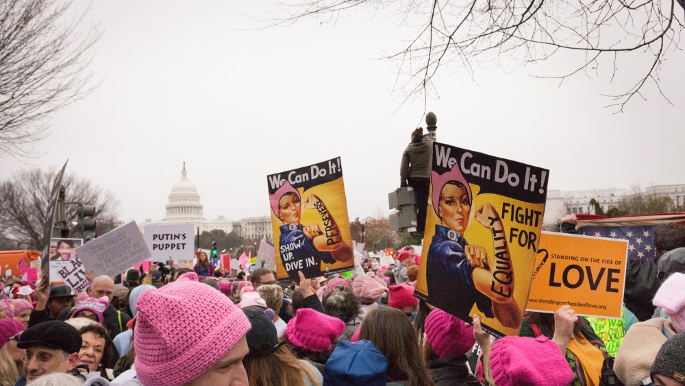 The pussy hat, a popular look at the national women's marches, is part of the new exhibition.