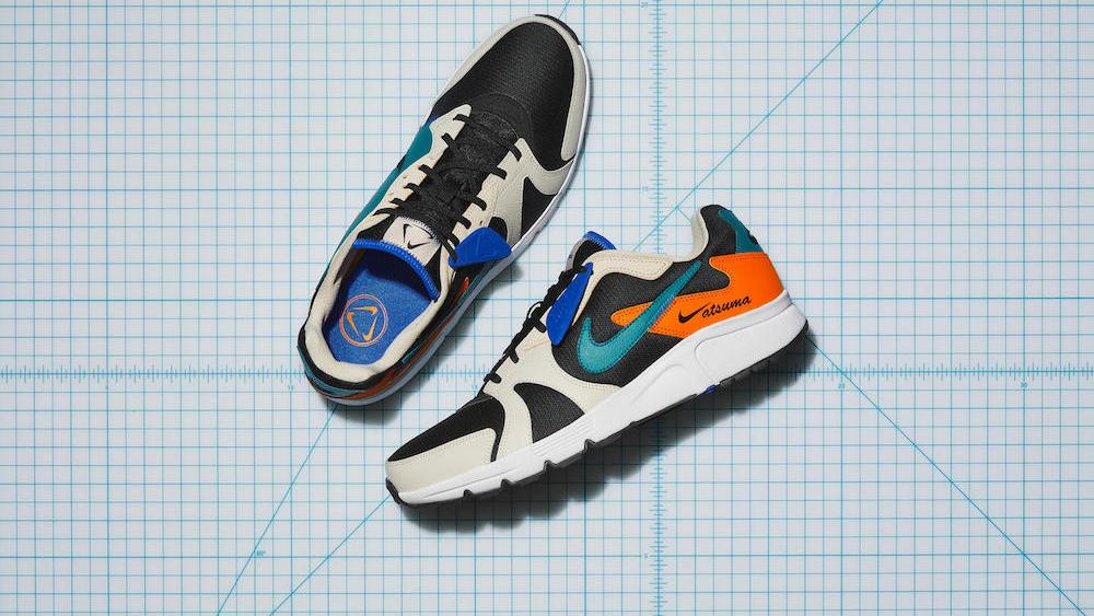 Nike's Atsuma sneaker uses intelligent pattern design to prevent material waste by designing around fabric cutouts.